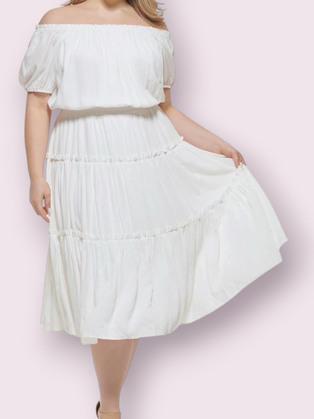 Tommy Hilfiger Off The Shoulder White Boho Peasant Midi Dress Size 16